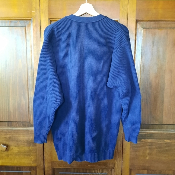 Vintage Liz Sport 100% Cotton Navy Blue Ribbed Knit Preppy Cardigan Sweater - Picture 8 of 9